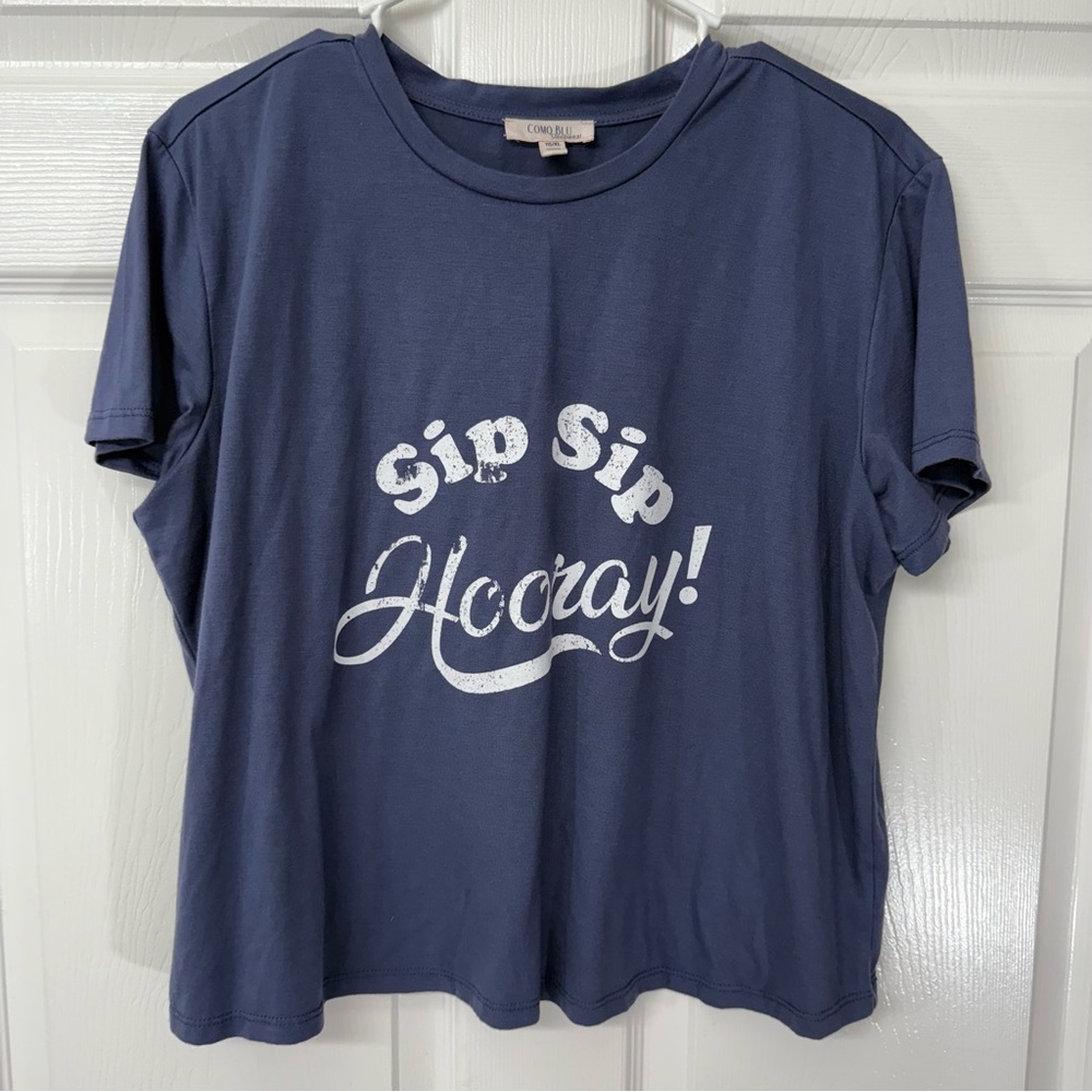 Sip Sip Hooray Blue Graphic Pajama Sleep Top Size XL